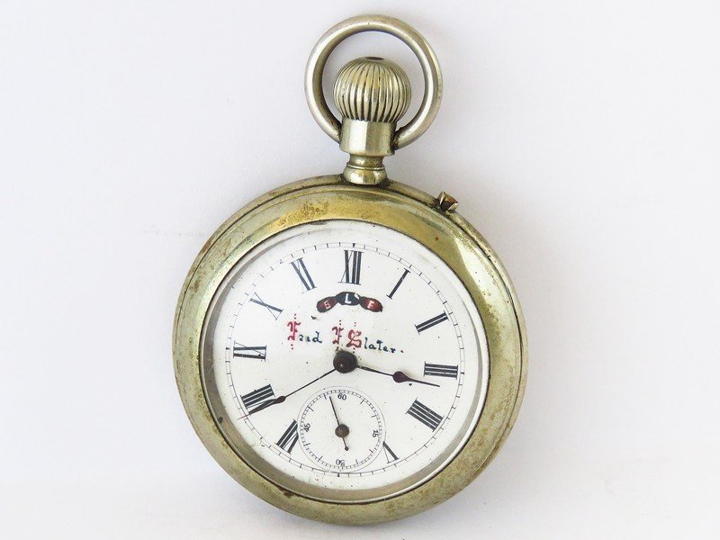 FRED F. SLATER ODDFELLOW GERMAN SILVER POCKET WATCH (1 of 3)