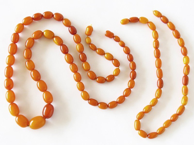 CHINESE CARVED BALTIC AMBER NECKLACE  STRANDS (2 PCS.) (1 of 9)