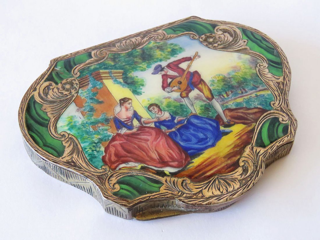 FRENCH H/P ENAMELED SILVER COMPACT 19TH C. (1 of 5)