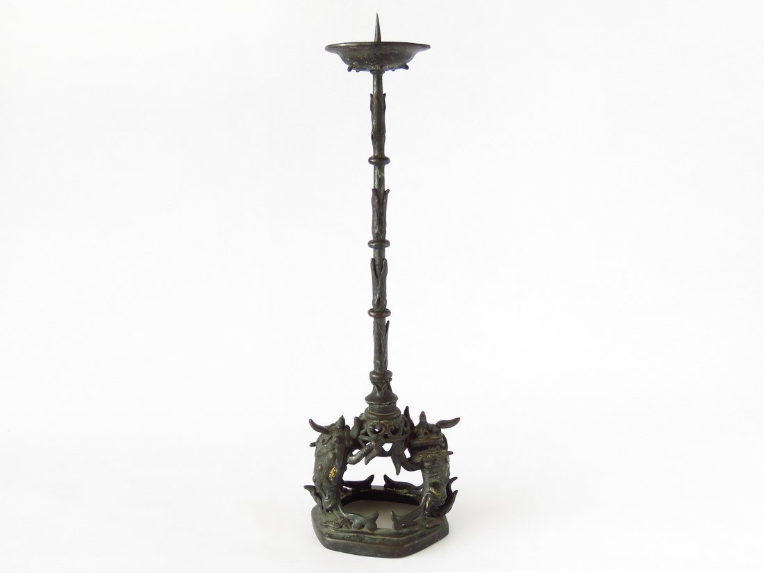 EARLY CHINESE BRONZE CANDLE PRICKET 17/18TH C.  (TRACES (1 of 5)