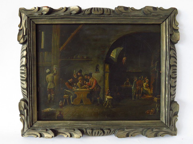 O/COPPER DUTCH TAVERN SCENE SIGNED D. STERN 19TH C. (1 of 4)