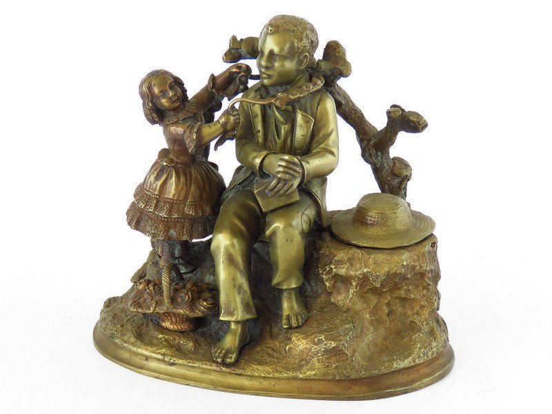 FRENCH BRONZE GROUPING INKWELL 19TH C. (1 of 4)