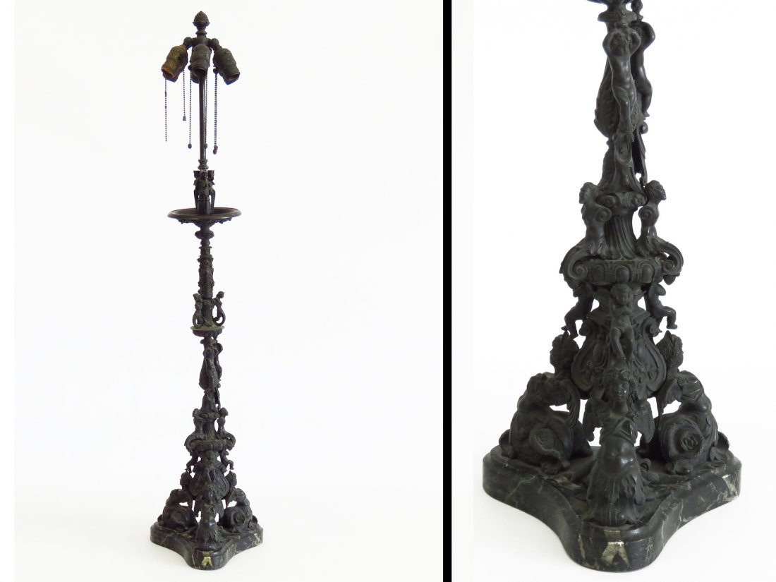 BRONZE FIGURAL CANDLE PRICKET/MOUNTED AS LAMP 19TH C. (1 of 9)