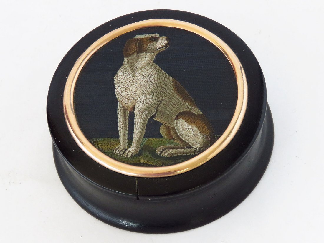 RUSSIAN MICRO-MOSAIC DOG SNUFF BOX 19TH C. (1 of 7)