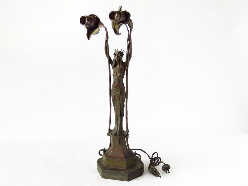 FRENCH BRONZE 2 LIGHT TABLE LAMP 20TH C. (1 of 10)