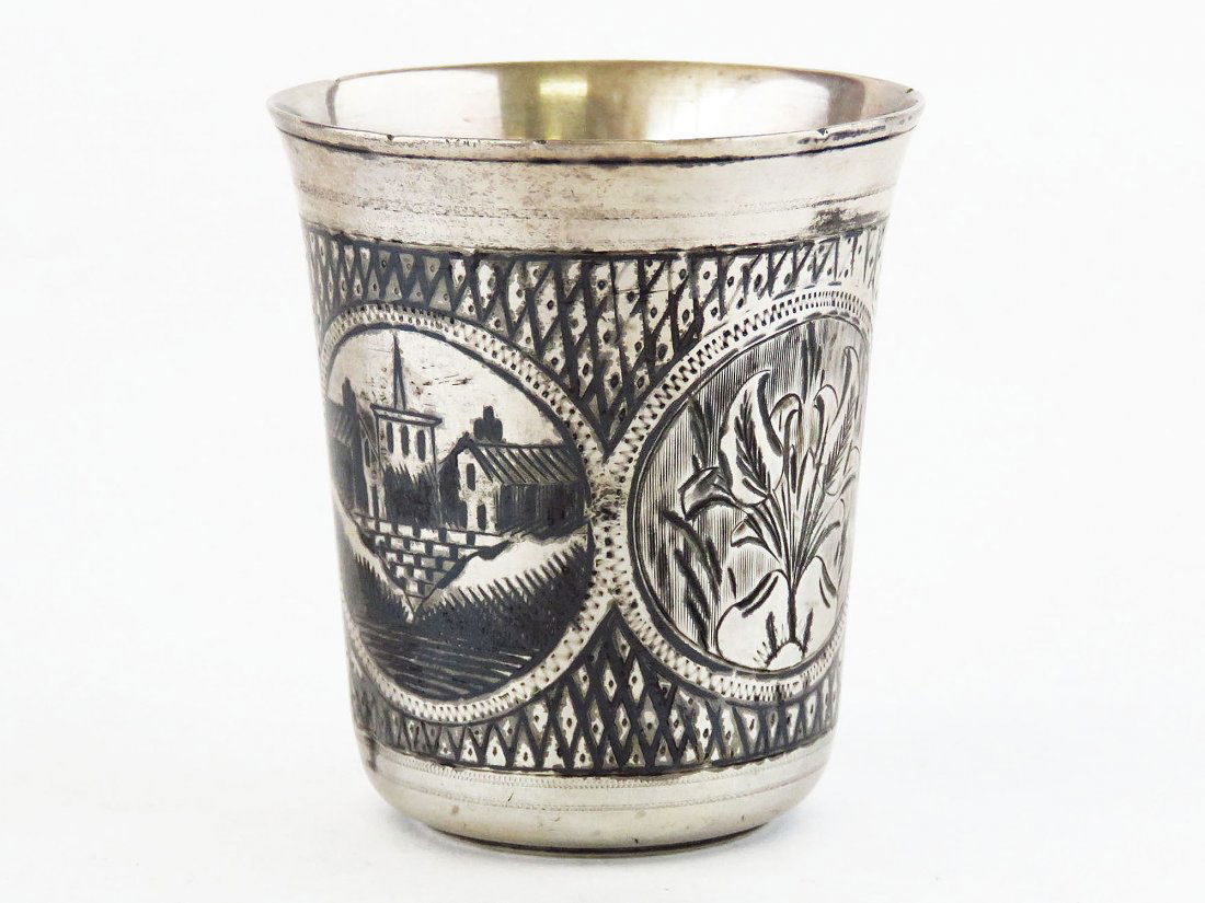 RUSSIAN NIELLO SILVER VODKA CUP 19TH C. (1 of 5)