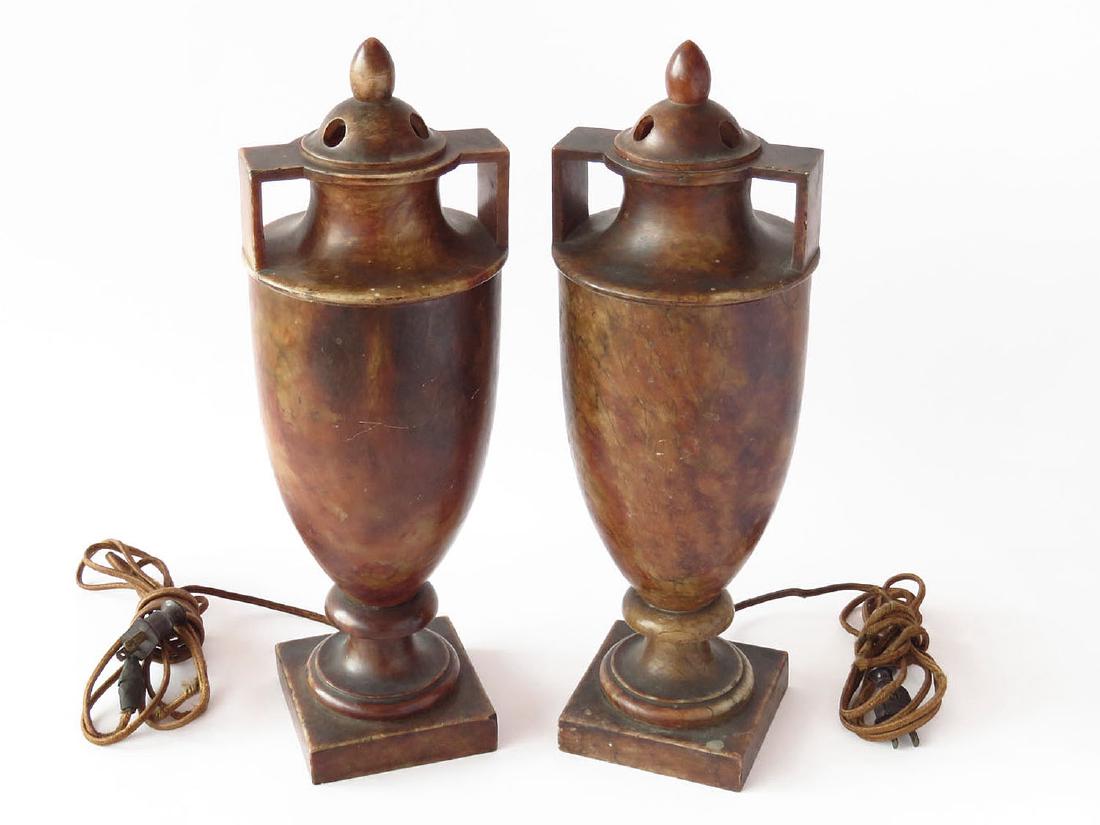 PR. FRENCH CLASSICAL ALABASTER COVERED URN TABLE LAMPS: 19/20TH C., H. 16"