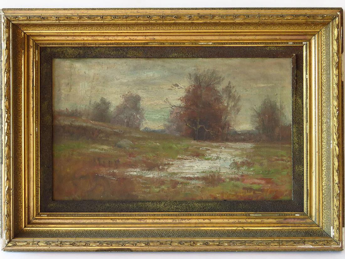 O/C COUNTRY LANDSCAPE ATTRIB. H. ROBINSON 19/20TH C.: Attrib; Hal Robinson 1867-1933 New York, New England 16" X 26"