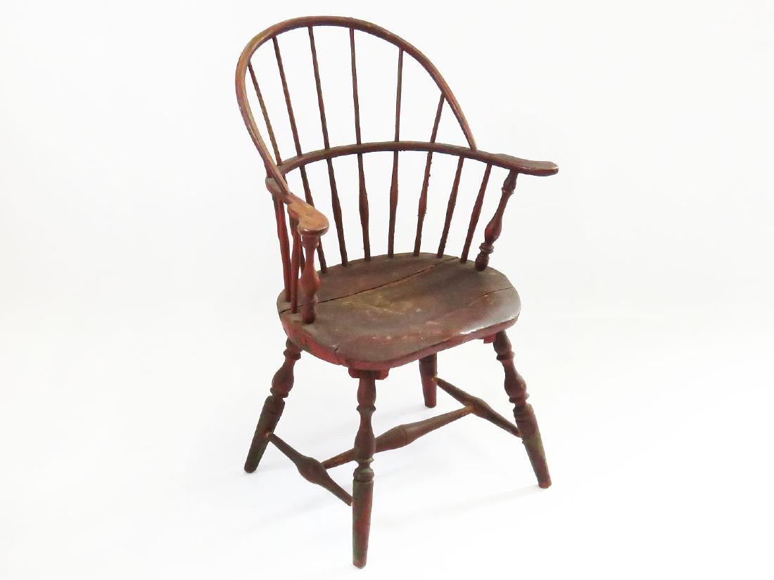 WINDSOR PAINTED SACK BACK CHAIR SIGNED E.B. TRACY 18TH: H. 36 1/2"