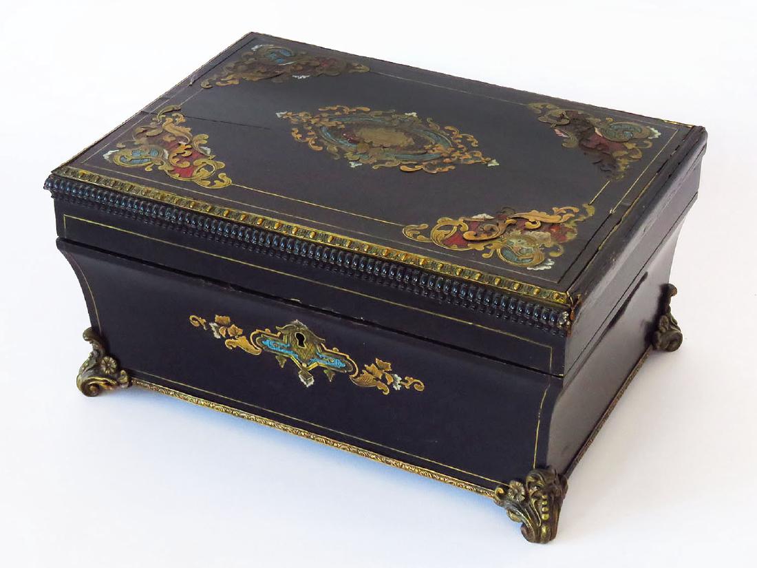 VICTORIAN EBONIZED/INLAID JEWELRY BOX 19TH C.: 6 1/4" X 9 1/4" X 13"