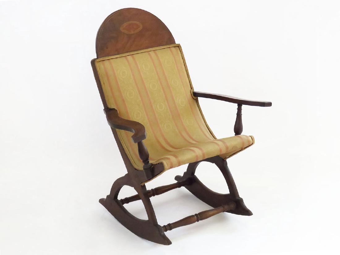 REGENCY MAHOGANY INLAID CHILDS ROCKER 19TH C.: H. 33"