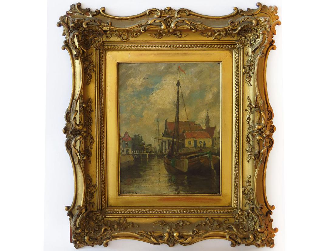 O/B HARBOR SCENE SIGNED A.T. MILLAR (ADDISON THOMAS): (ADDISON THOMAS 1860-1913) 19TH C.9" X 7"