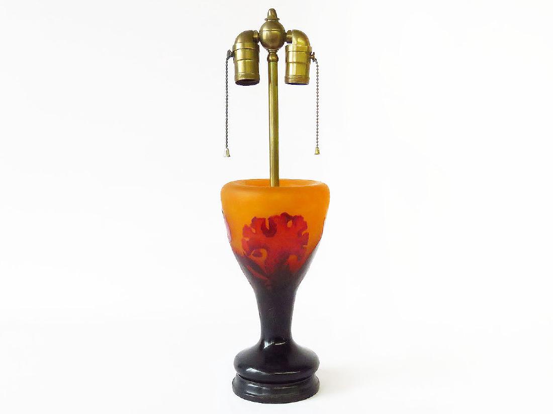 ART NOUVEAU DAUM NANCY ART GLASS VASE (MOUNTED AS LAMP): 19/20TH C., H. 19"