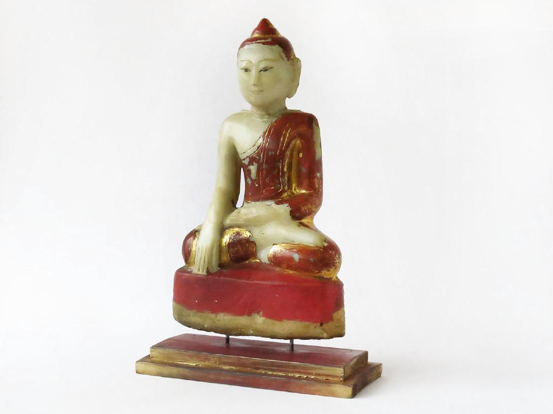 THAILAND CARVED/PAINTED ALABASTER BUDDHA 19TH C.: H. 18"