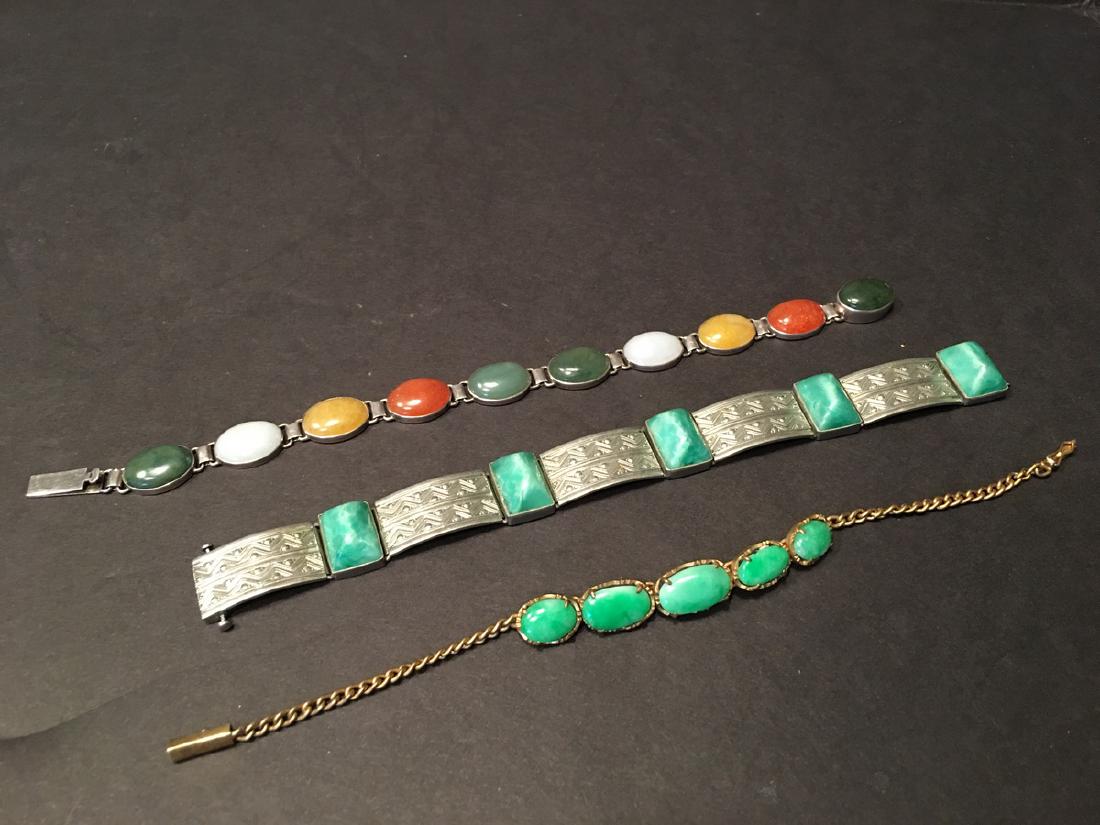ANTIQUE Chinese Green Jade, Gold Silver Bracelets (3 (1 of 9)