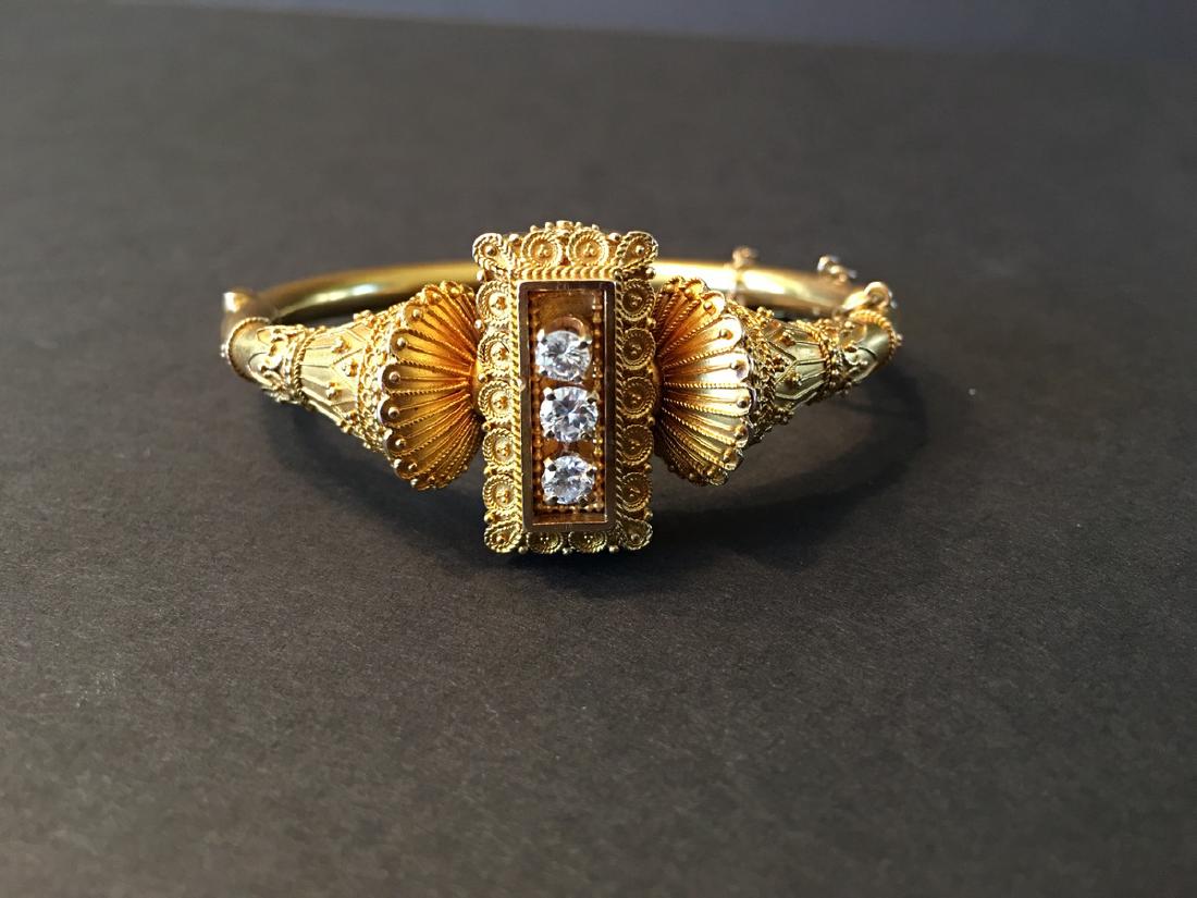 ANTIQUE Tested 14-K Yellow-Gold and Diamond Bangle (1 of 9)