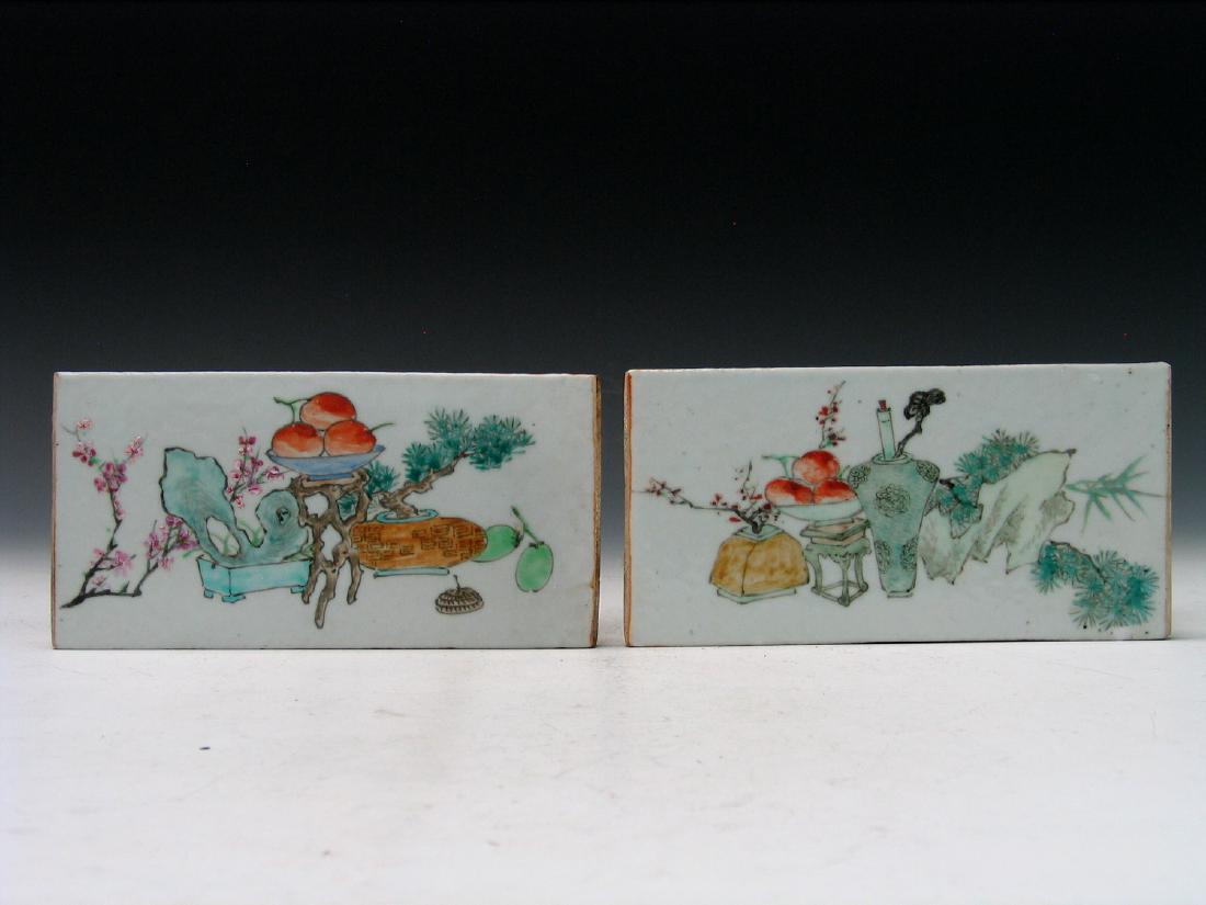 Two Chinese Famille Rose Porcelain Panels. (1 of 4)