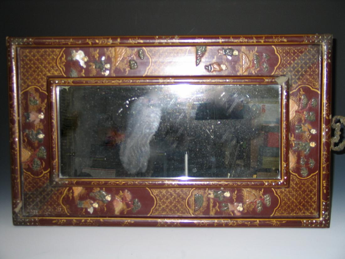 Chinese Soapstone Inlaid Lacquer Decorated Mirror (1 of 5)