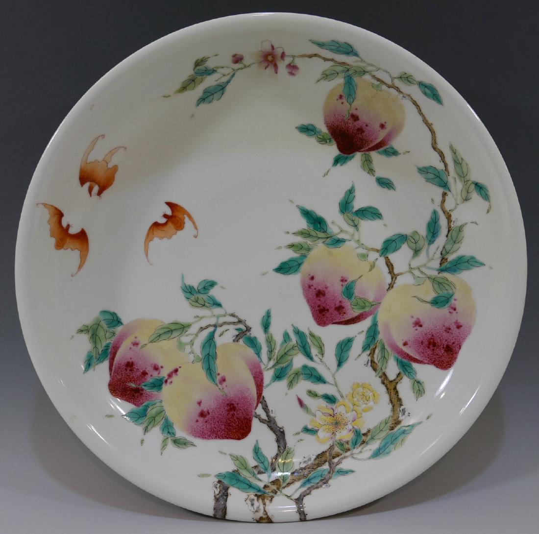 IMPERIAL CHINESE ANTIQUE FAMILLE ROSE PEACH CHARGER - (1 of 9)