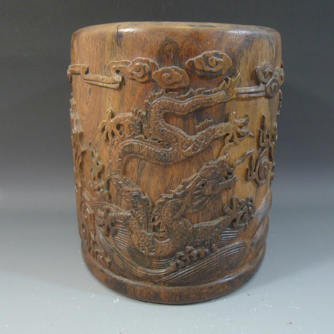 ANTIQUE CHINESE HUANGHUALI BRUSH POT - QING DYNASTY (1 of 9)