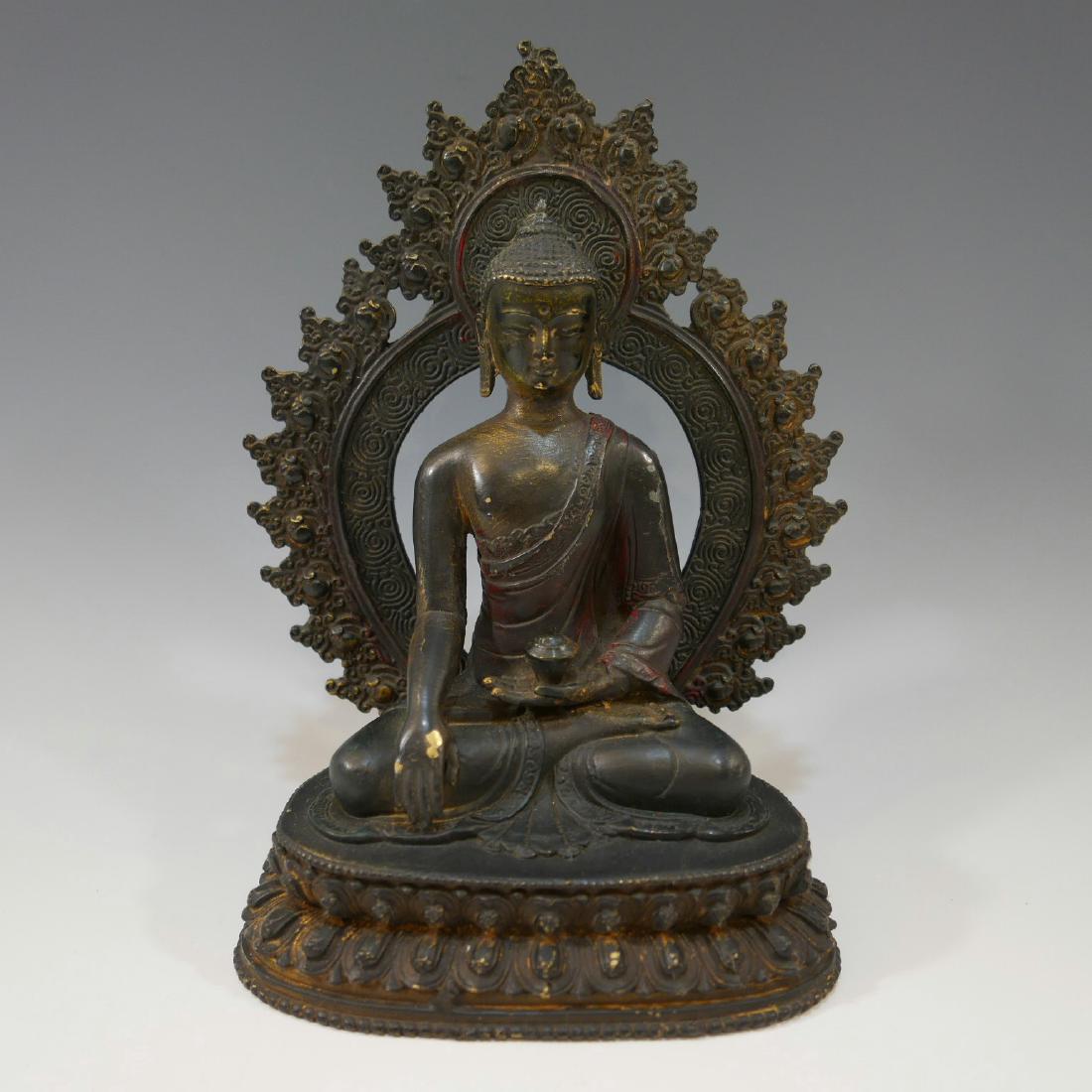 ANTIQUE SINO TIBETAN SILVER GILT BRONZE BUDDHA (1 of 9)