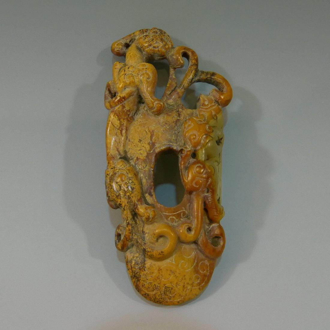 CHINESE ANTIQUE JADE DRAGON BI SHIELD - WARRING STATE (1 of 6)