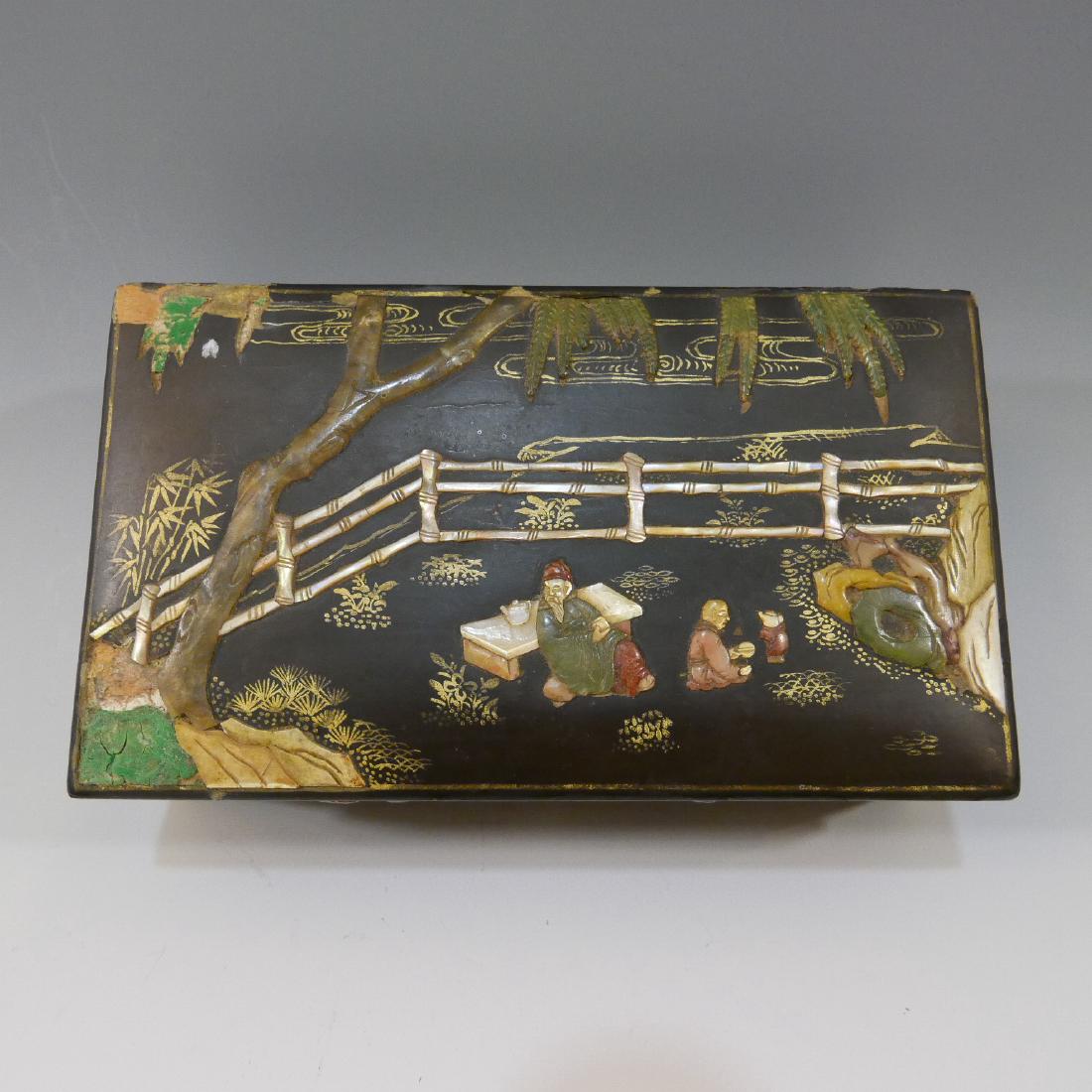ANTIQUE CHINESE INLAID WOOD BOX - 19TH CENTURY (1 of 8)