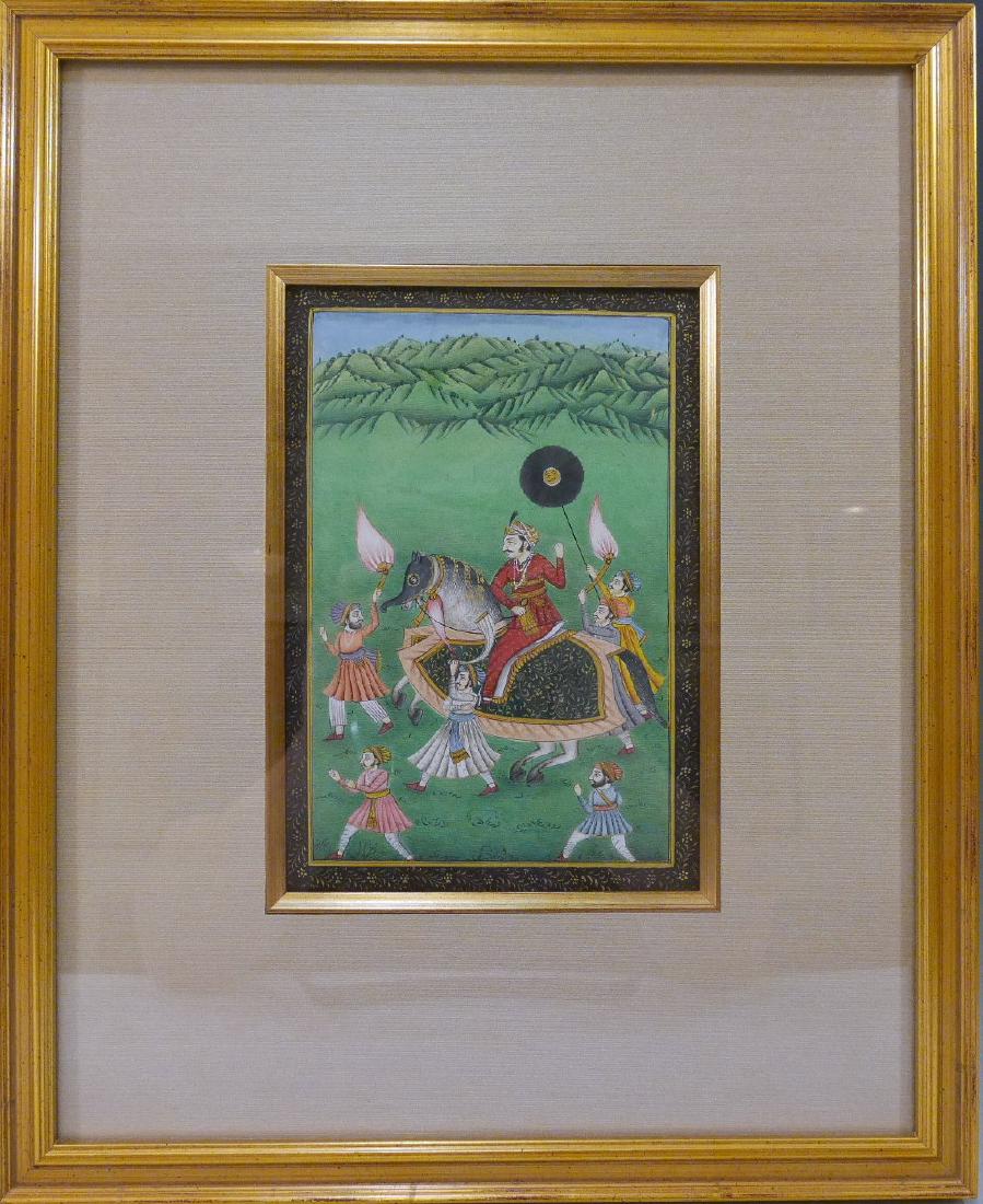 ANTIQUE INDIAN MUGHAL PAINTING 18/19TH CENTURY: ANTIQUE INDIAN MUGHAL PAINTING 18/19TH CENTURY. FRAMED. PICTURE IS 20X13 CM. FRAME 38X31 CM. PROVENANCE - BETHESDA MD ESTATE