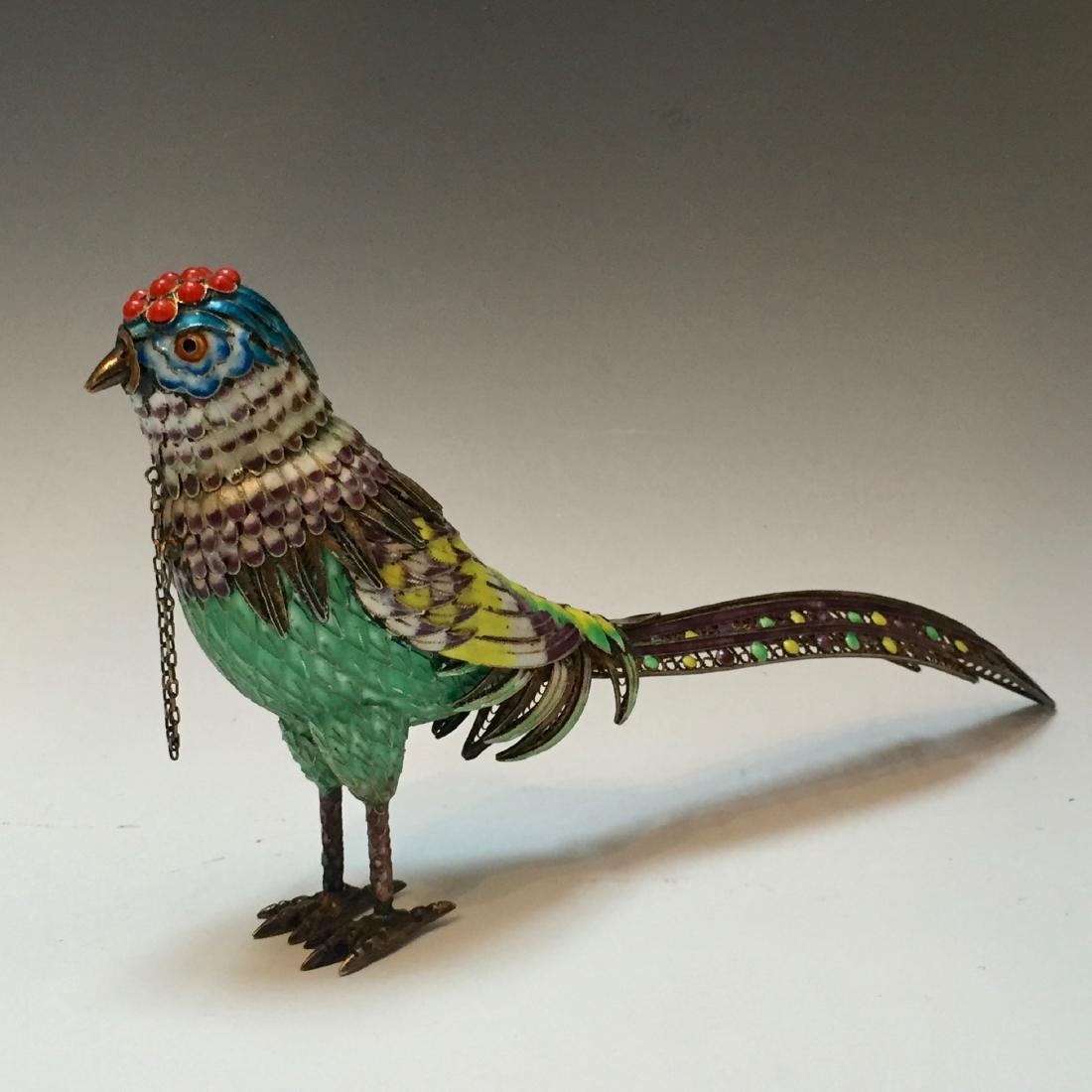 CHINESE ENAMEL STONE SILVER GILT BIRD (1 of 6)