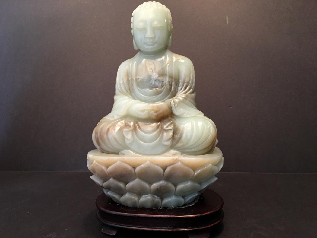 ANTIQUE Chinese Celadon White Jade Guanyin Seating on (1 of 10)