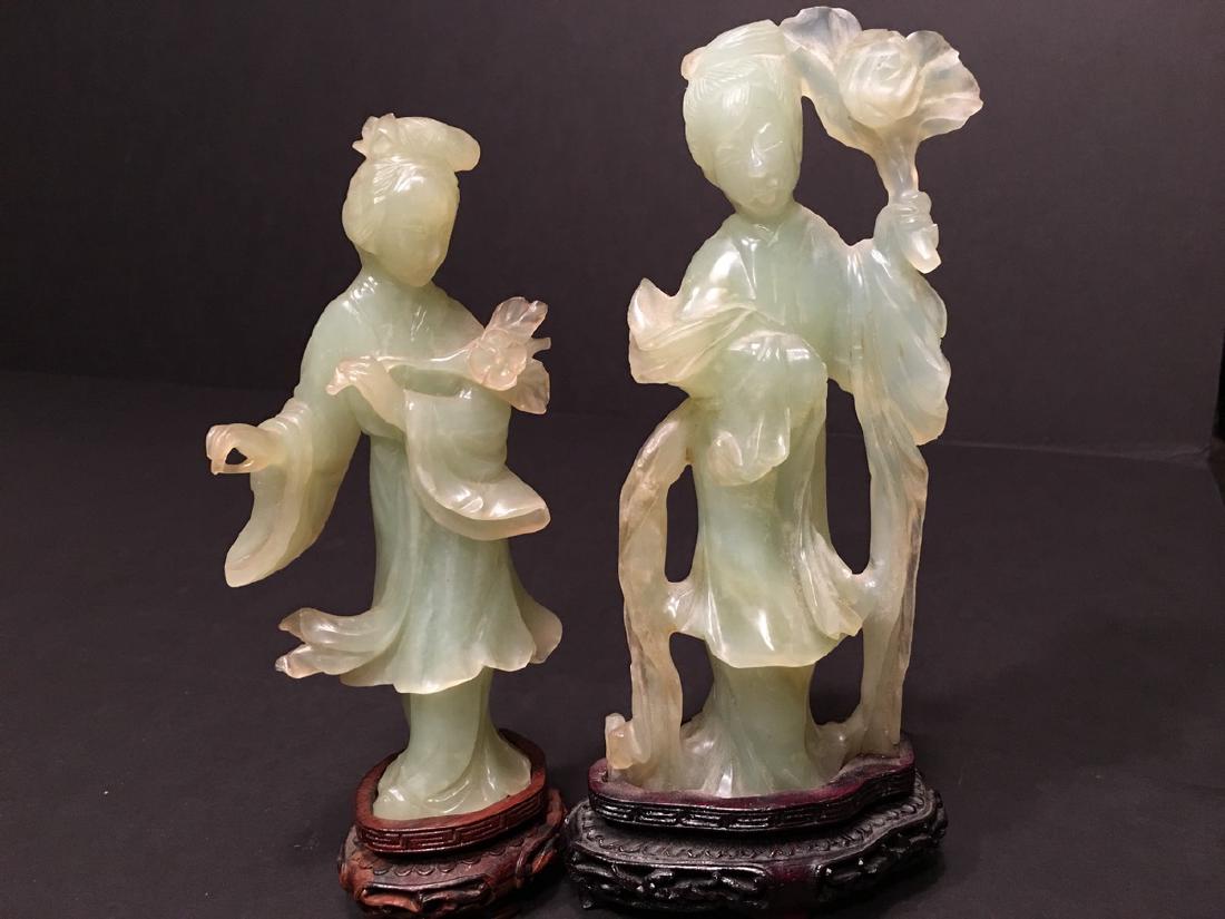 ANTIQUE Chinese Pair Celadon Jade Guanyin, figure (1 of 10)