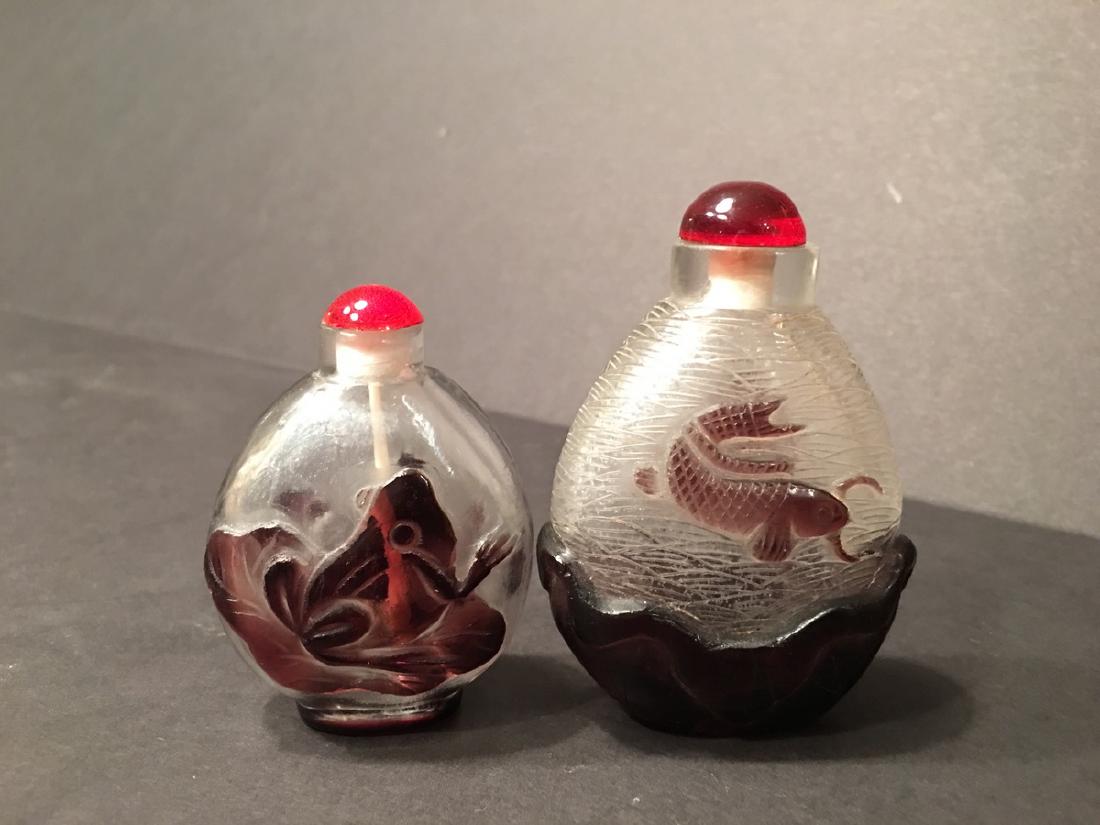 OLD pair Chinese Peking Glass snuff bottles, 3" high, (1 of 4)