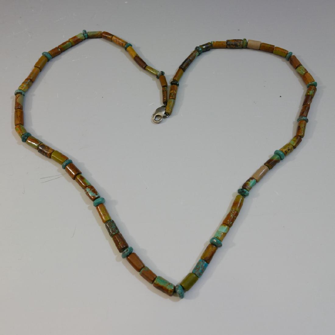 ANTIQUE NATURAL TURQUOISE BARREL BEADS NECKLACE (1 of 6)