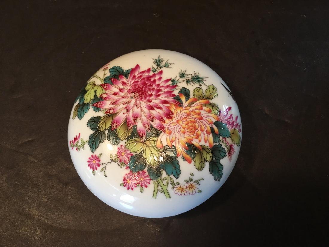OLD Chinese Famille Rose Flower Ink box, marked (1 of 7)
