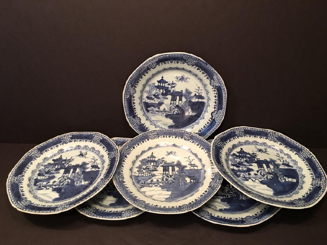 ANTIQUE Chinese Blue and white Plates (6), ca 1750. 9" (1 of 10)