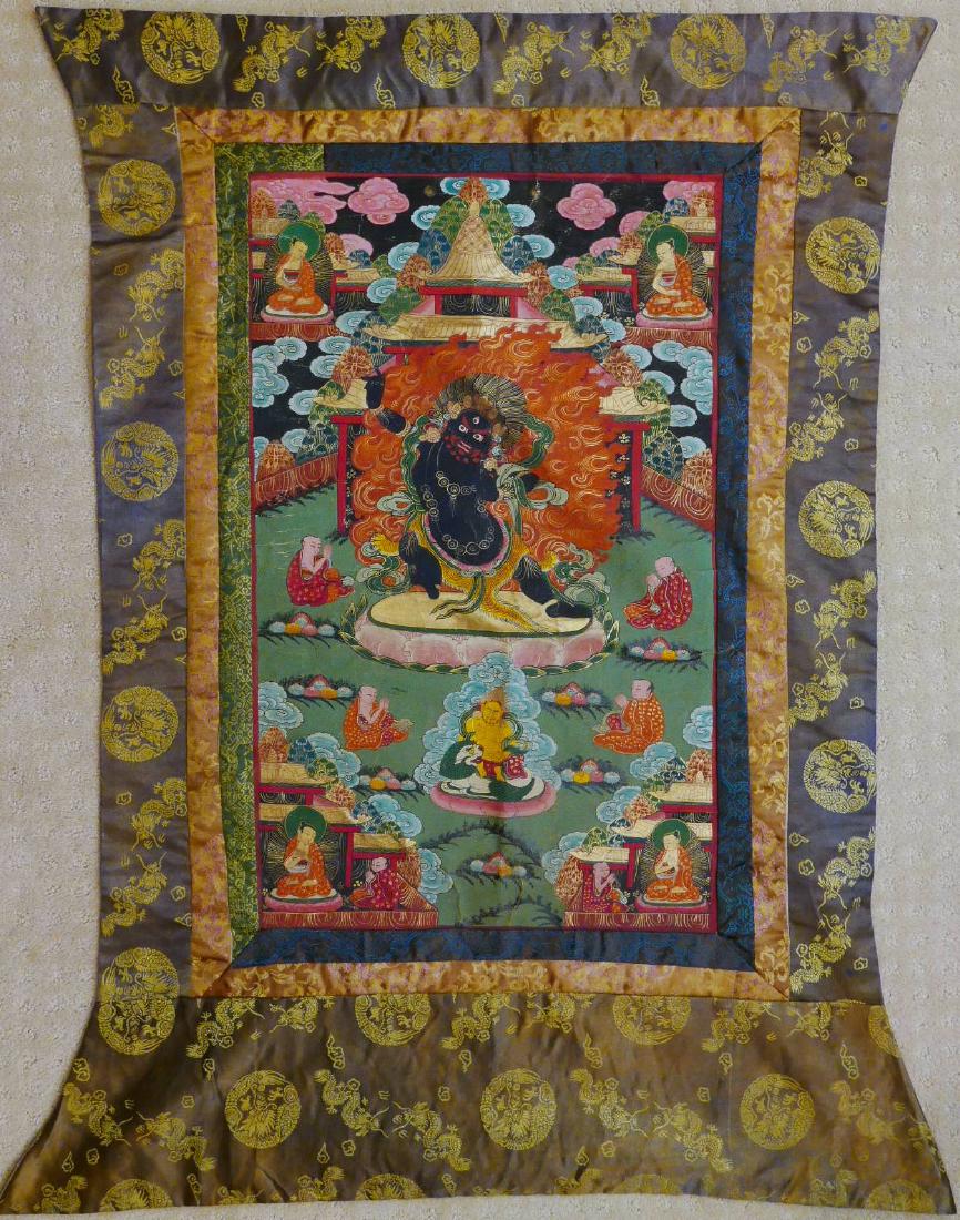 TIBETAN ANTIQUE THANGKA - 19TH CENTURY: TIBETAN ANTIQUE THANGKA - 19TH CENTURY. VERY WELL PAINTED. WITH BORDERS - 107X80 CM. PAINTING ONLY - 66 X 42 CM. PROVENANCE - BETHESDA MD ESTATE