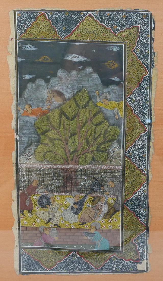 ANTIQUE INDIAN MUGHAL PAINTING 18/19TH CENTURY: ANTIQUE INDIAN MUGHAL PAINTING 18/19TH CENTURY. FRAMED. PICTURE IS 28X14 CM. PROVENANCE - BETHESDA MD ESTATE