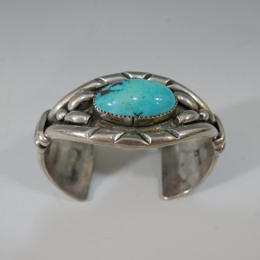 LARGE STERLING SILVER NAVAJO TURQUOISE BRACELET (1 of 5)