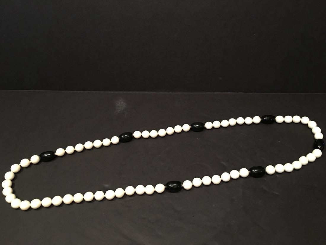Fine Chinese Ivory Necklace with Black Gem stones, 40" (1 of 5)