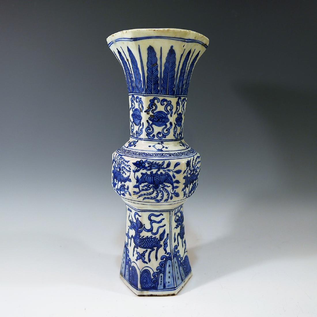 CHINESE ANTIQUE BLUE WHITE PHOENIX PORCELAIN VASE - (1 of 7)