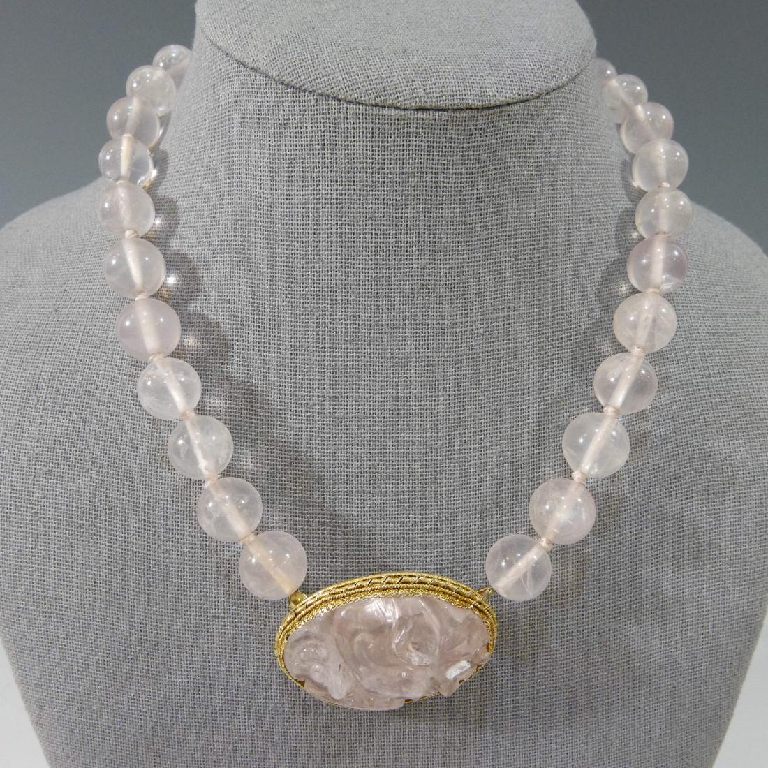 CARVED ROSE QUARTZ BEADS NECKLACE (1 of 4)