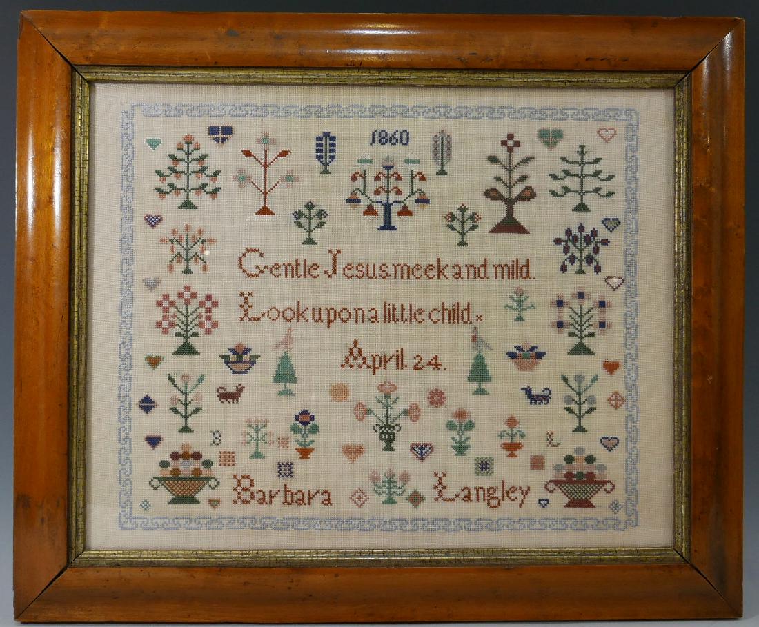 ANTIQUE SAMPLER - 1860 BY BARBARA LANGLEY (1 of 5)