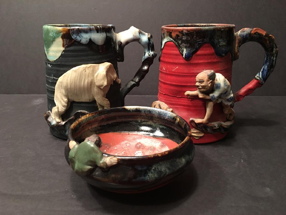 Antique Japanese Sumida Gawa Mugs and bowl with (1 of 9)