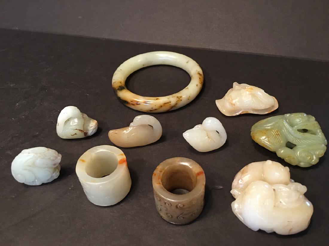 OLD Chinese Ten pieces Jade carvings, thumb rings, (1 of 10)