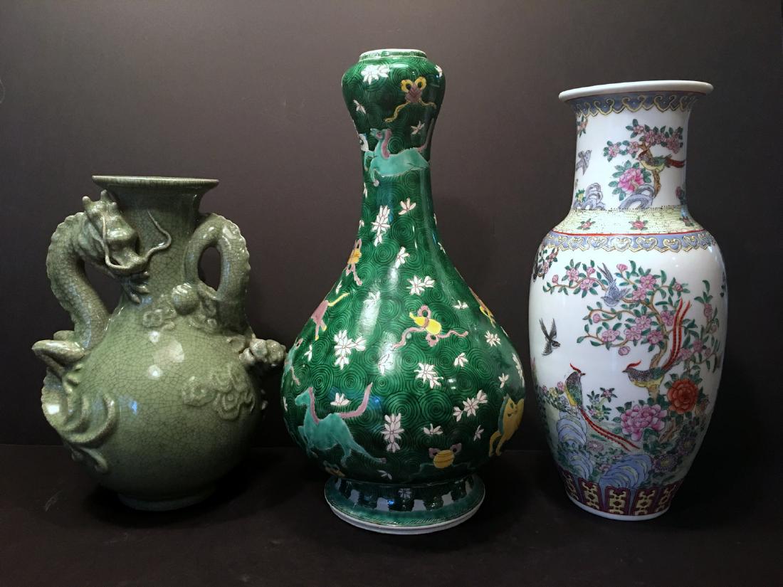 OLD Three Large Chinese Vases with dragon, flowers and (1 of 10)
