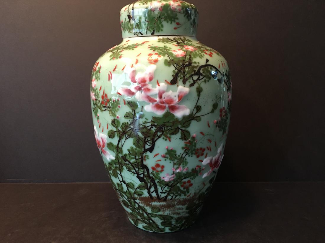 ANTIQUE Chinese Celadon Flower Jar Vase, late 19th (1 of 7)