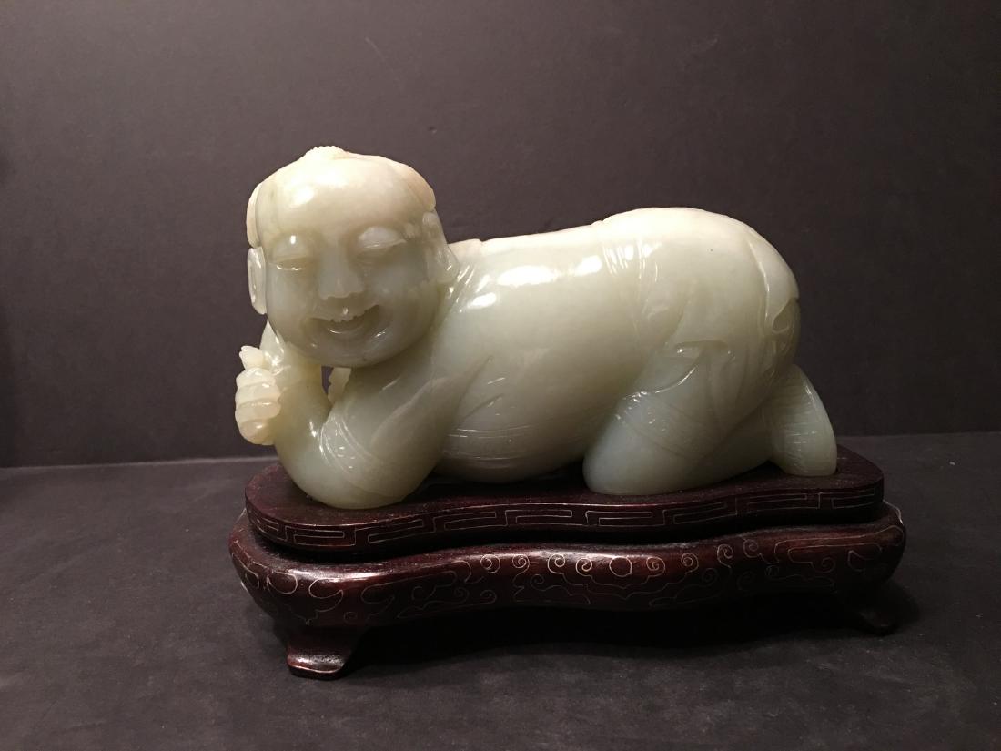OLD CHINESE Large Celadon White Jade Boy, 6" long (1 of 7)
