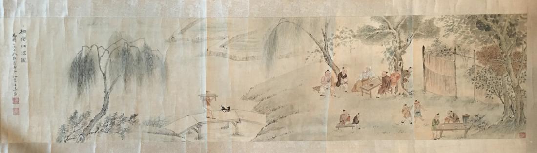 OLD Chinese Long Watercolor Painting with Figurines, (1 of 9)