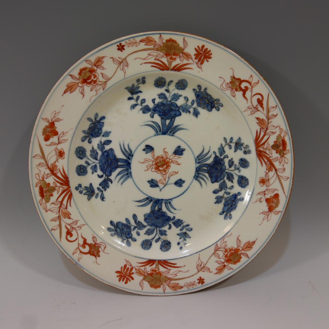 CHINESE ANTIQUE BLUE WHITE IRON RED PLATE - KANGXI (1 of 5)