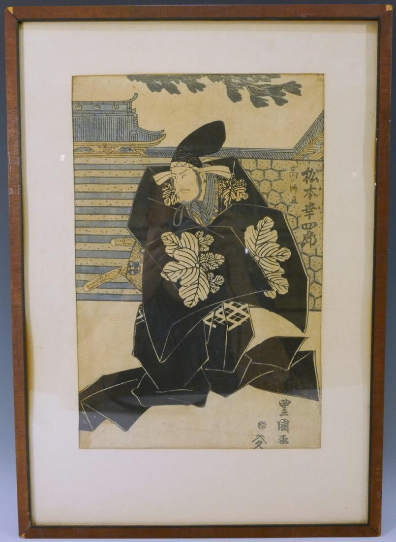 TOYOKUNI, JAPANESE ANTIQUE WOODBLOCK PRINT: TOYOKUNI, JAPANESE ANTIQUE WOODBLOCK PRINT. 52X36 CM WITH FRAME, 37X24 CM WITHOUT. PROVENANCE - BETHESDA MD ESTATE